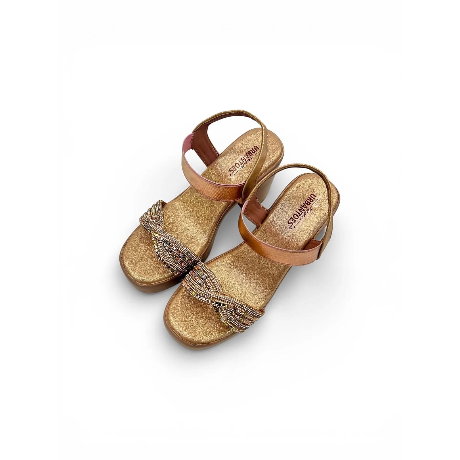 Rose Gold Platform Heels for Women – Embellished Strap Block Heel Sandals - UrbanToes