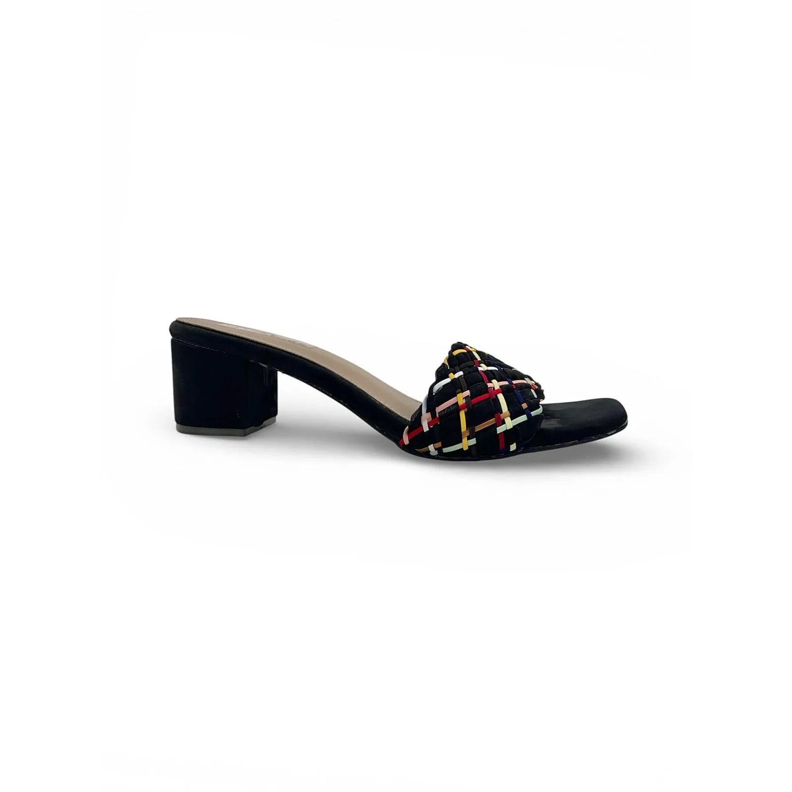 Block Heel Mules for Women – Multicolor Woven Square Toe Heels - UrbanToes