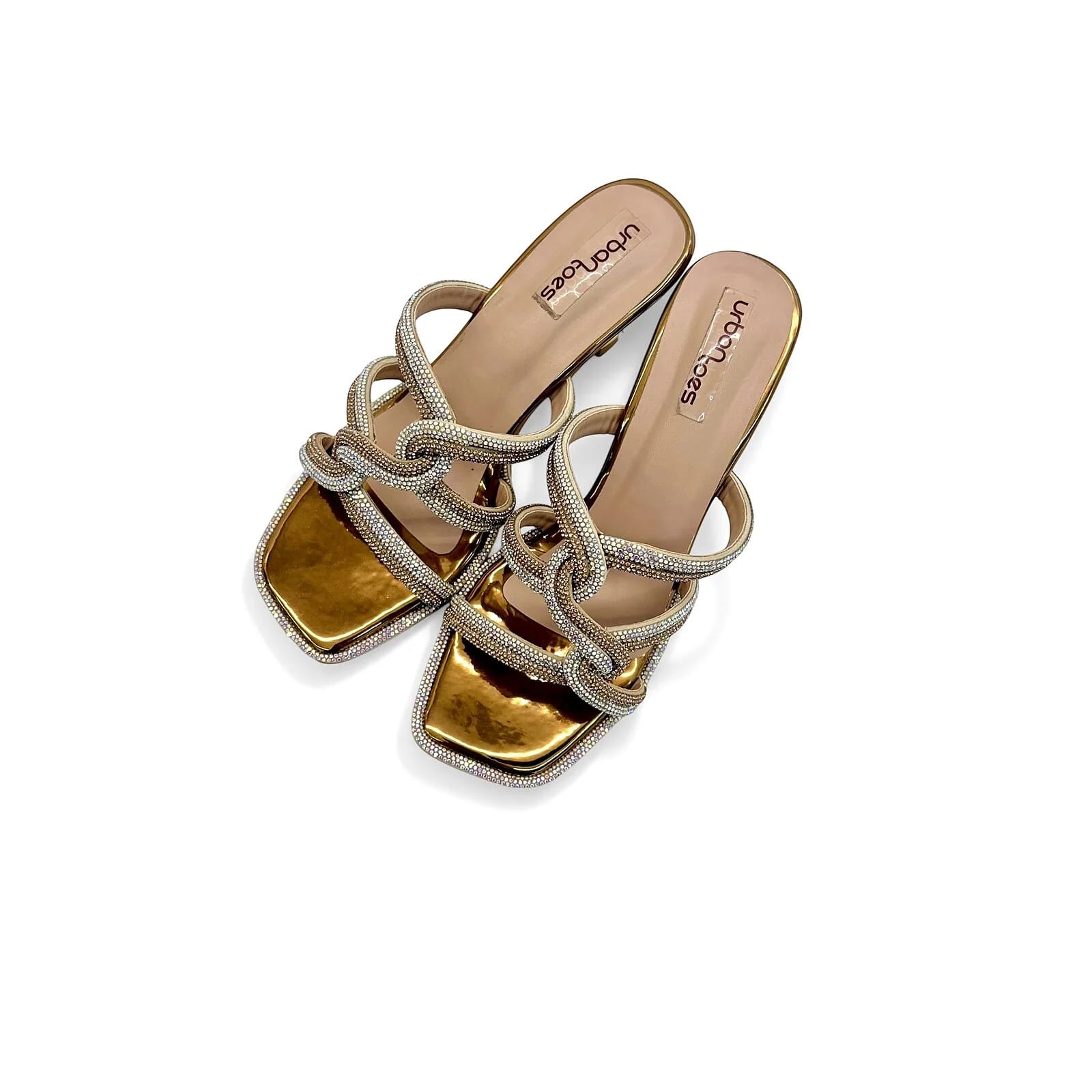 Copper Embellished Strappy Heels for Women – Crystal Knot Party Sandals - UrbanToes