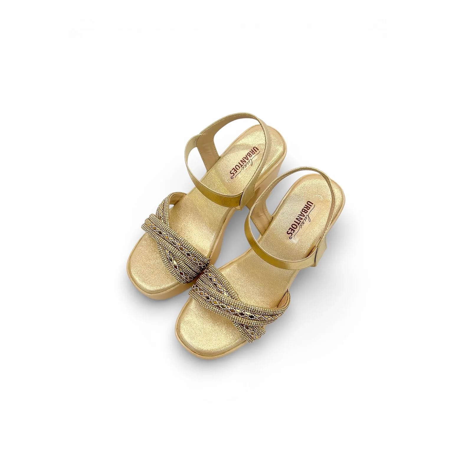 Gold Platform Heels for Women – Embellished Strap Block Heel Sandals - UrbanToes