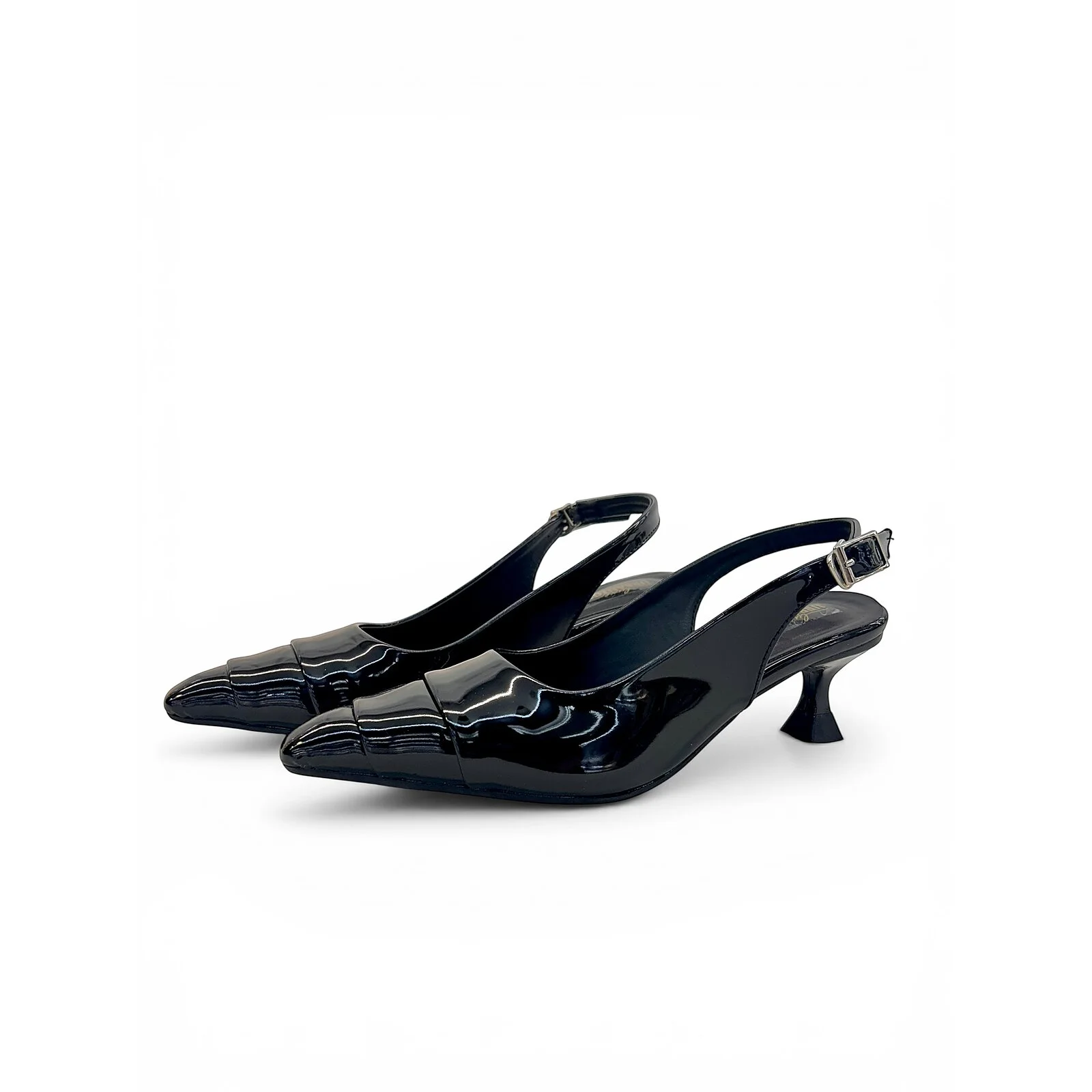 Black Patent Slingback Kitten Heels for Women – Urbantoes India - UrbanToes