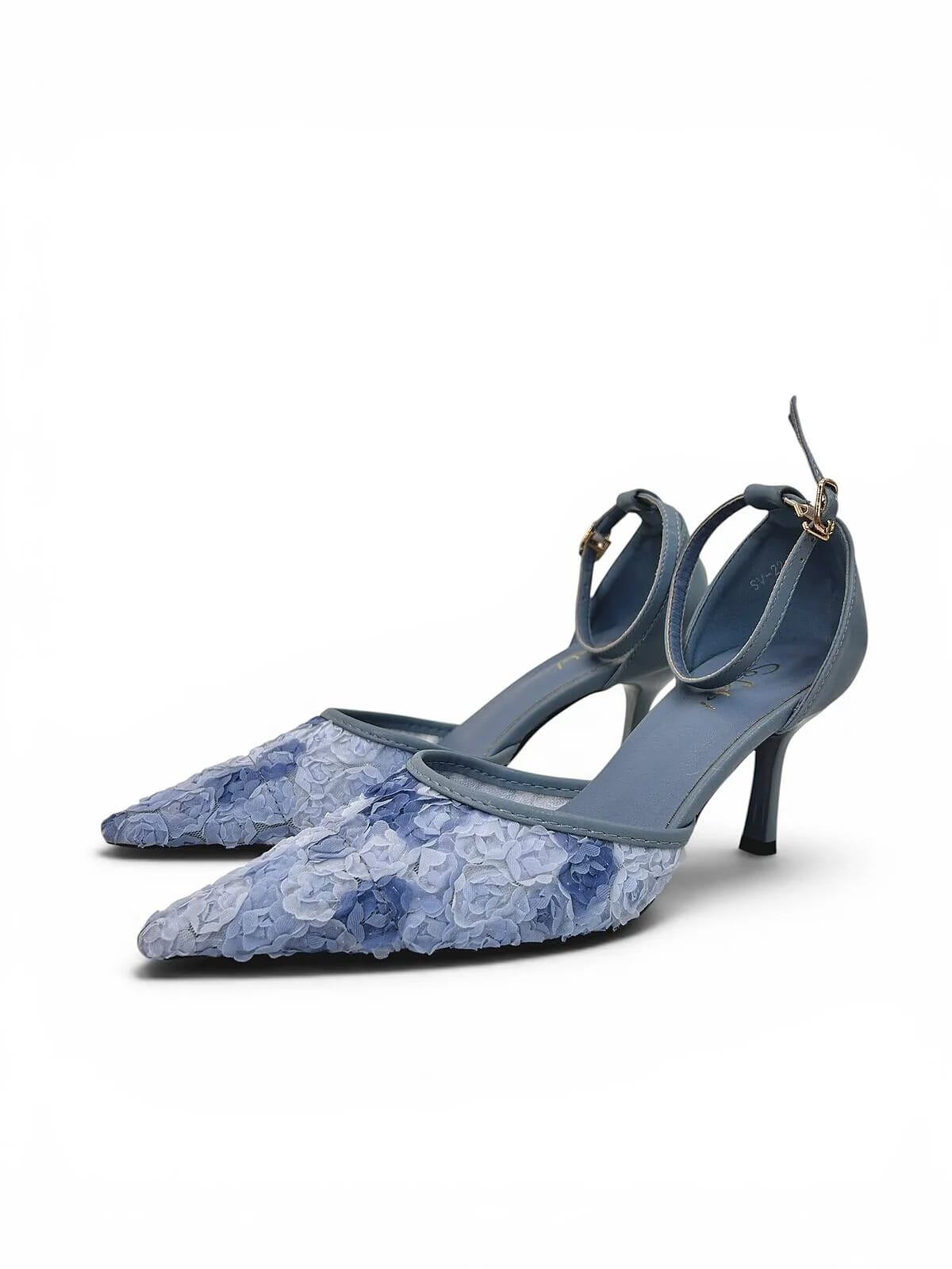 Blue Floral Mesh Heels for Women-Urbantoes - UrbanToes