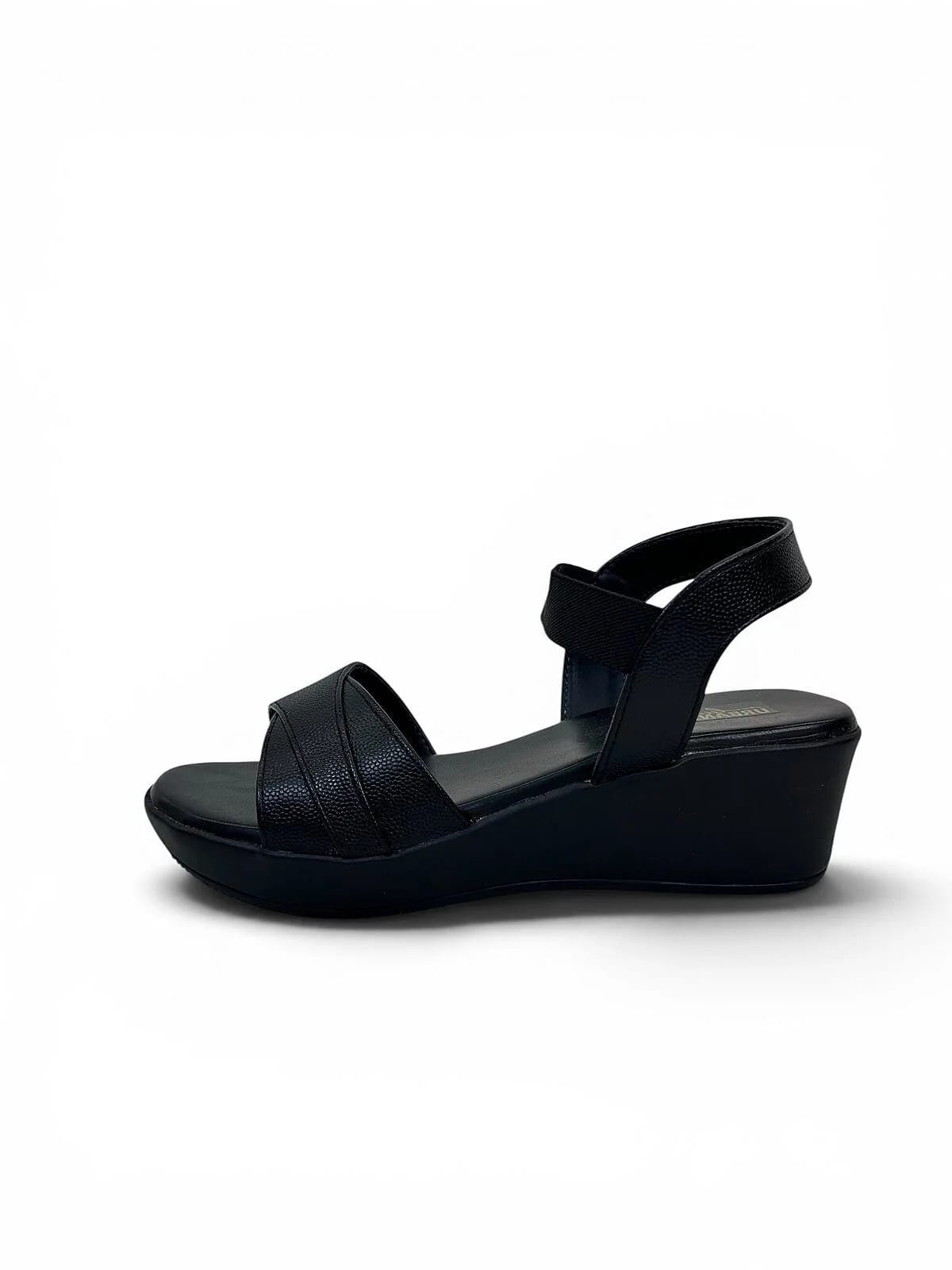 Black Comfort Wedge Sandals for Women with Elastic Ankle Strap | UrbanToes - UrbanToes