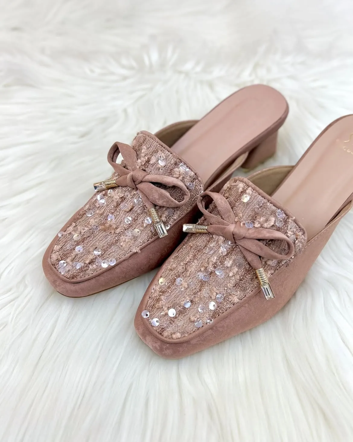 Pink Sequin Studded Block Heel - UrbanToes