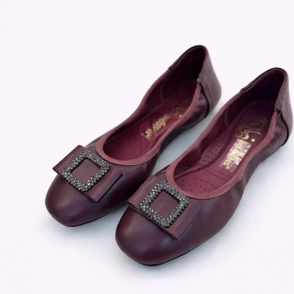 UrbanToes Women’s Wine Stone Embellished Comfort Flats - UrbanToes
