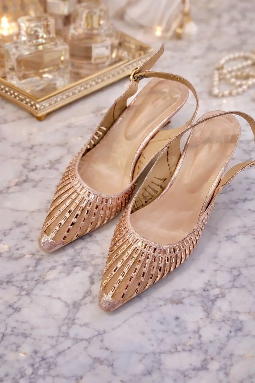 Rose Gold Party Wear Slingback Heels for Women - UrbanToes