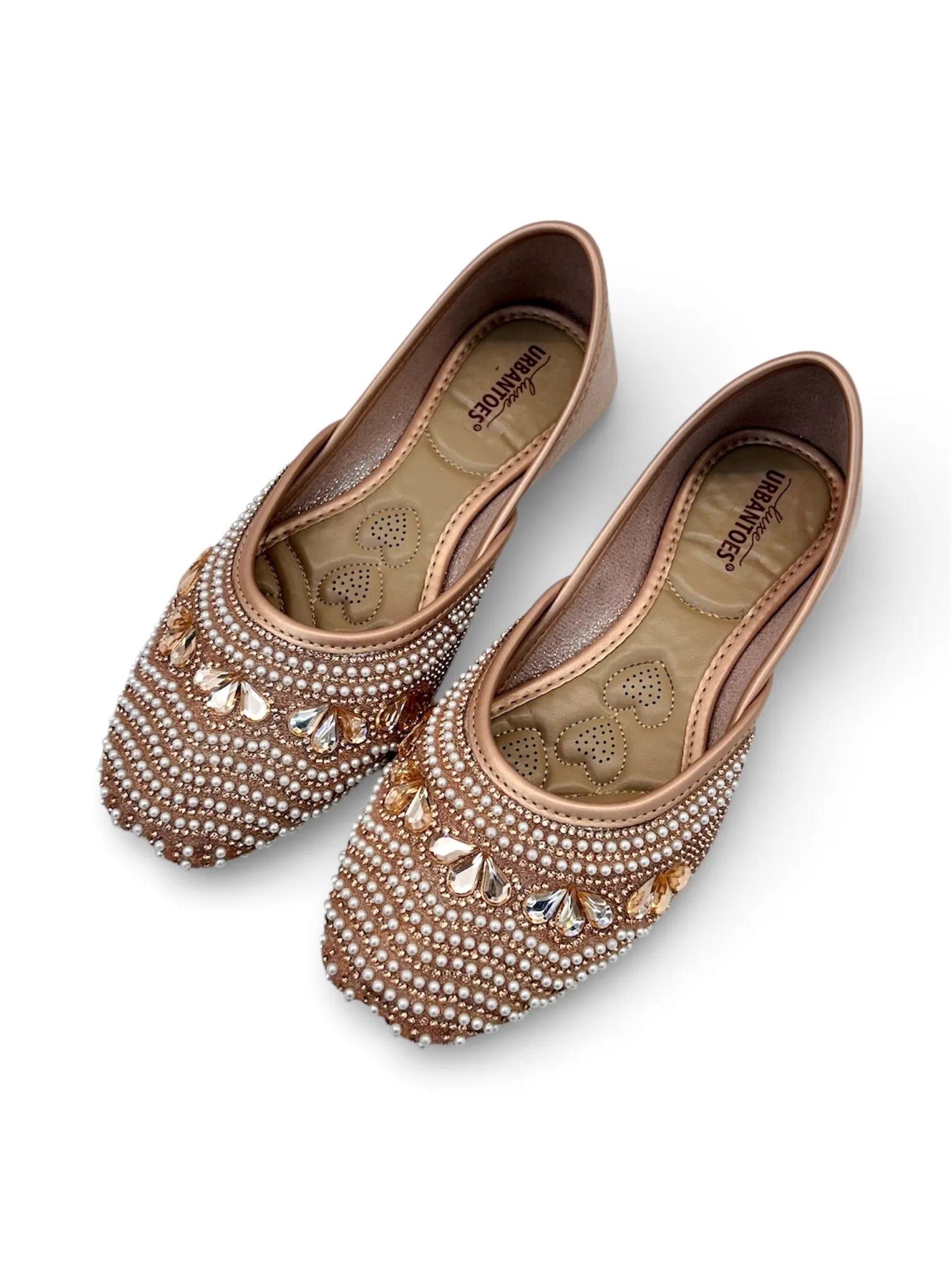 Women’s Rose Gold Pearl & Stone Punjabi Jutti - UrbanToes