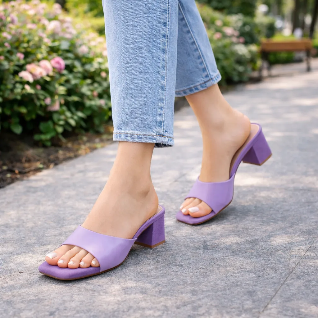 UrbanToes Women’s Purple Block Heel Mule Sandals - UrbanToes