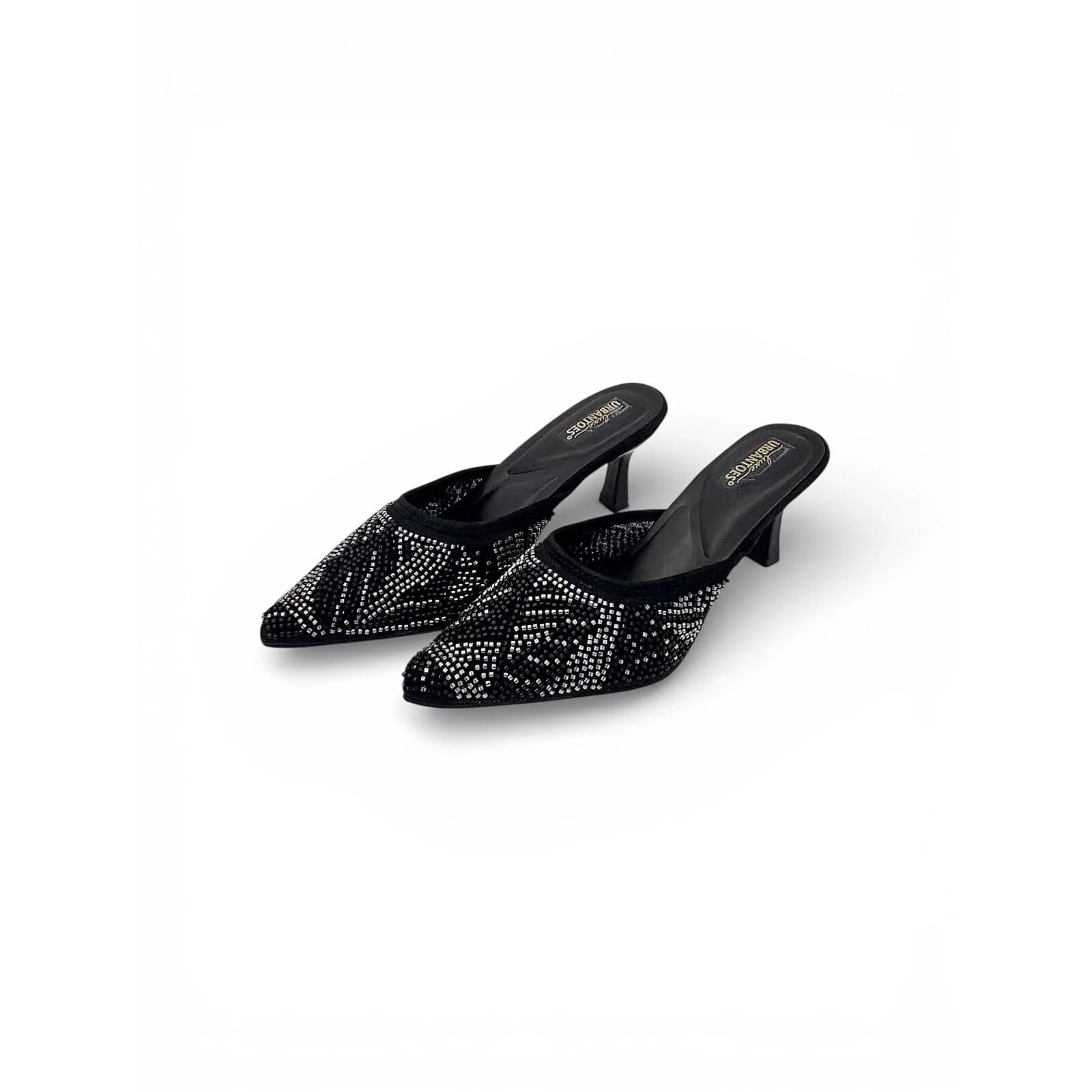 Women’s Black Embellished Mule Heels – Elegant Slip-On - UrbanToes