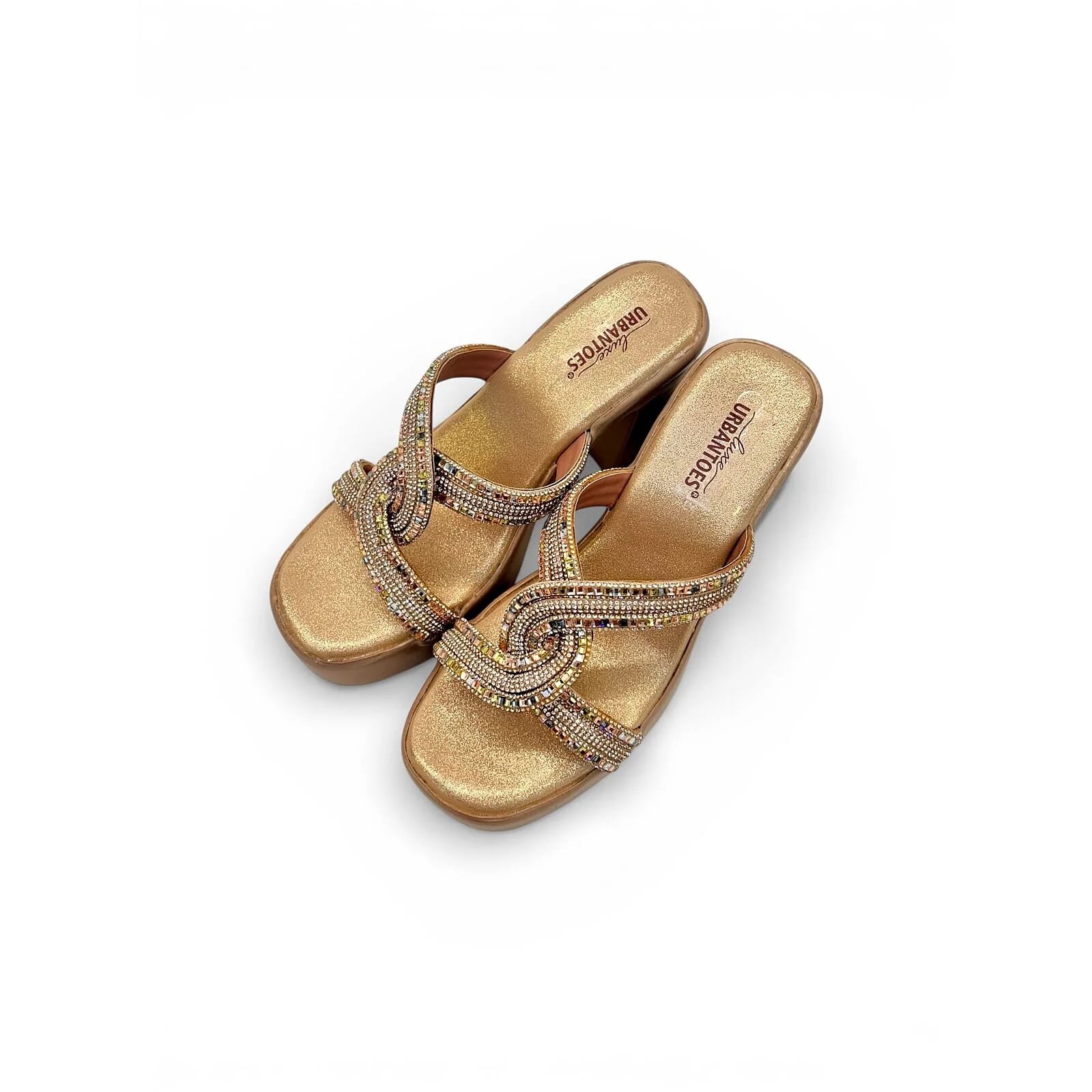 Rose Gold Platform Block Heels for Women – Multicolor Stone Party Wear Sandals - UrbanToes