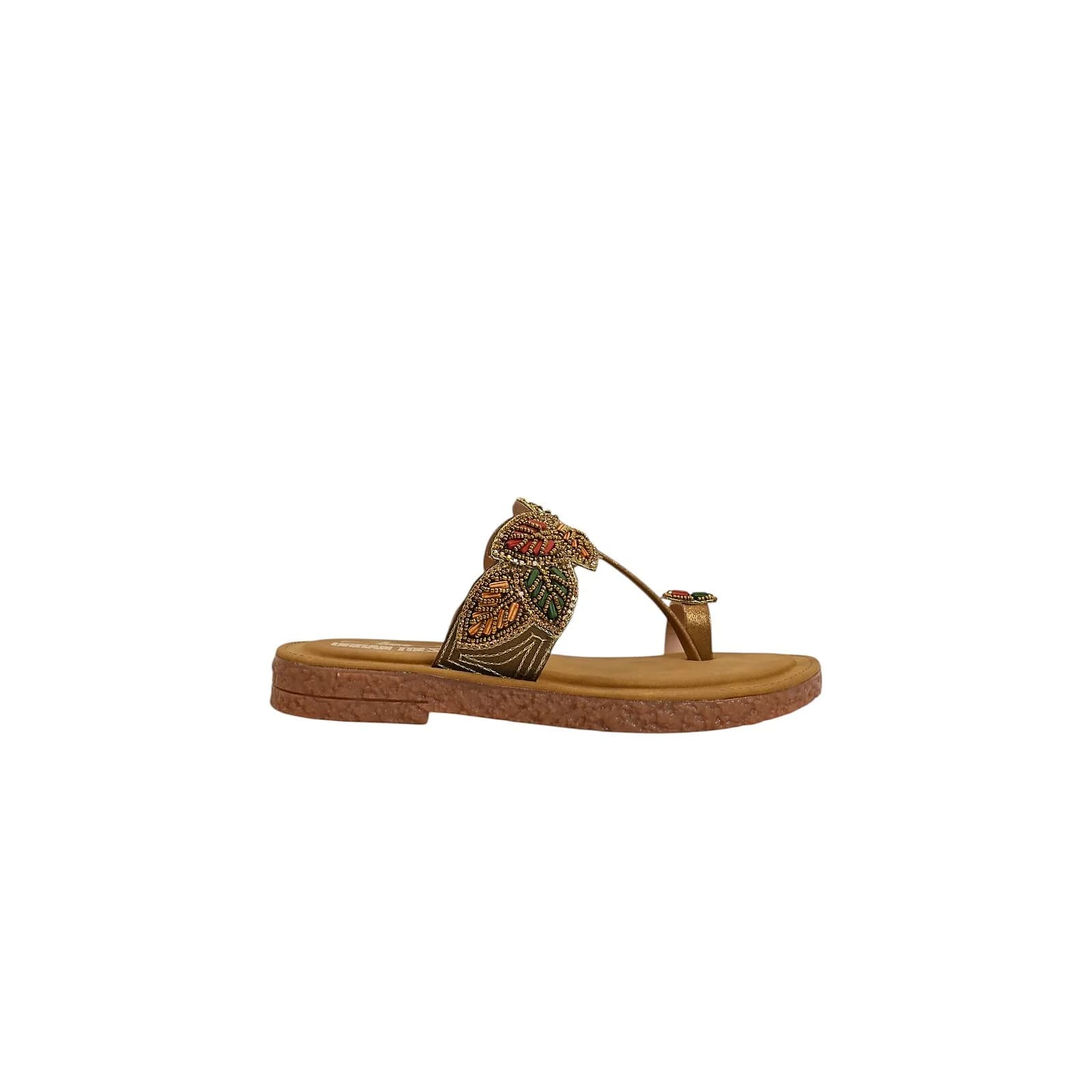 Ethnic Beaded Toe Ring Flat Sandals for Women – Vegan Leather Daily Wear