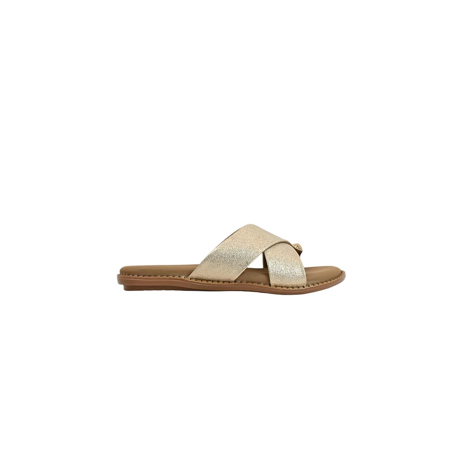 Light Gold Cross Strap Flat Slide for Women – Vegan Leather Daily Wear - UrbanToes