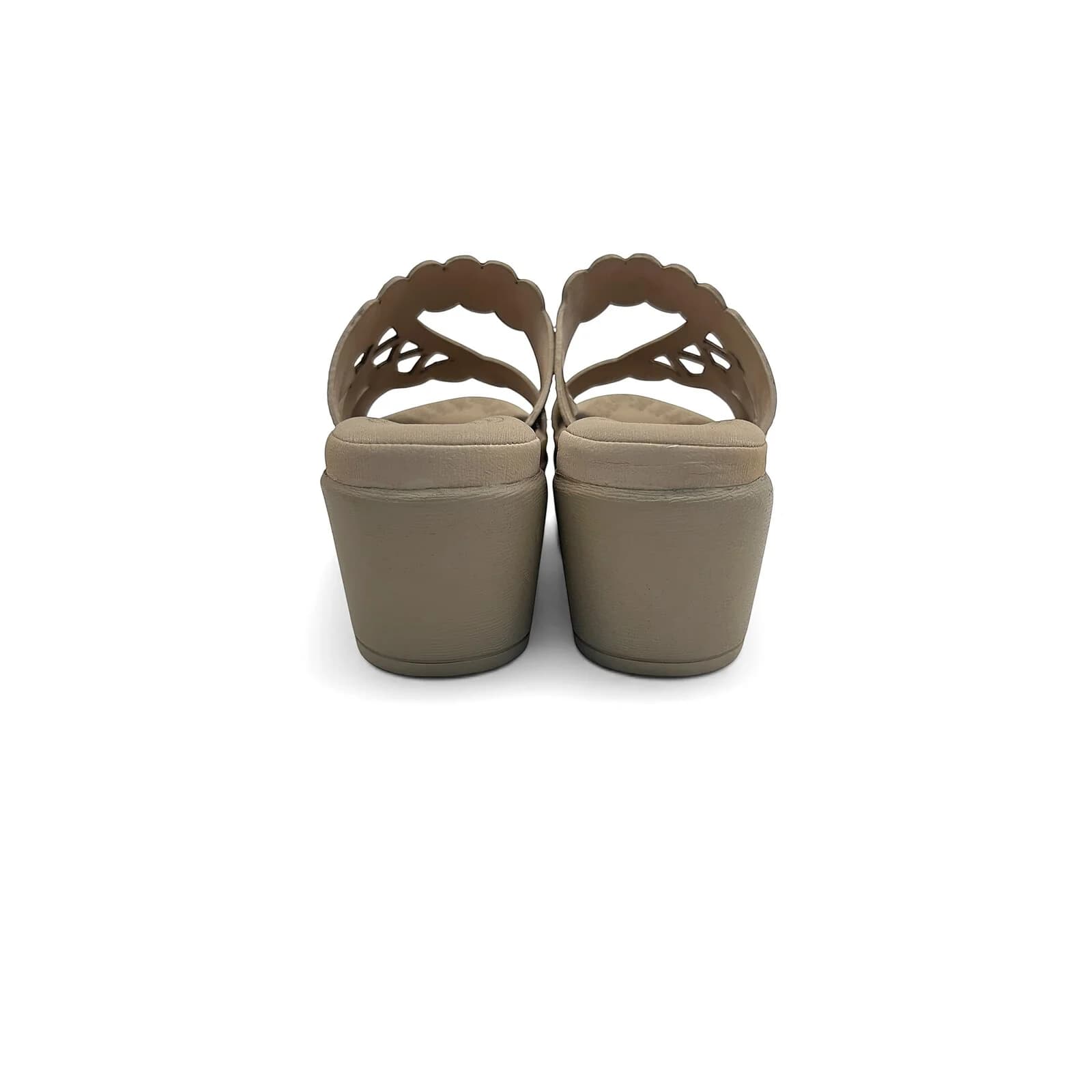 Light Gold Stone Work Block Heel Slide Sandals for Women