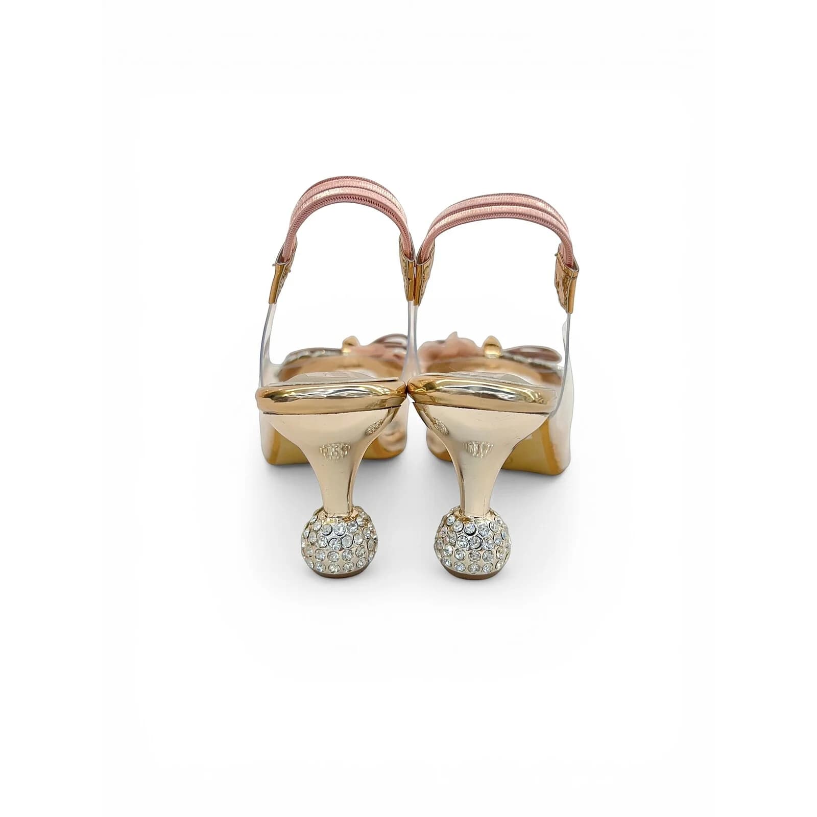 Transparent Rosegold Slingback Heels for Women ā Crystal Embellished Party Sandals