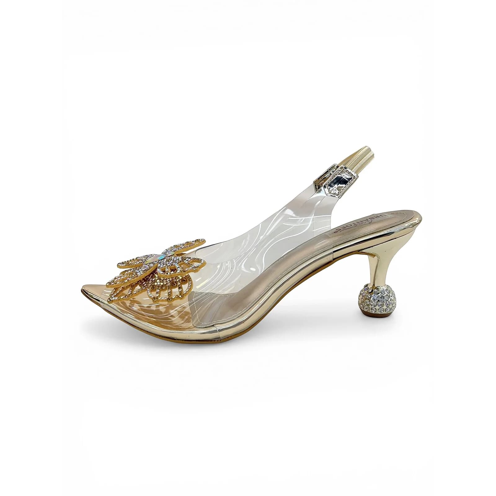 Transparent Rosegold Slingback Heels for Women ā Crystal Embellished Party Sandals
