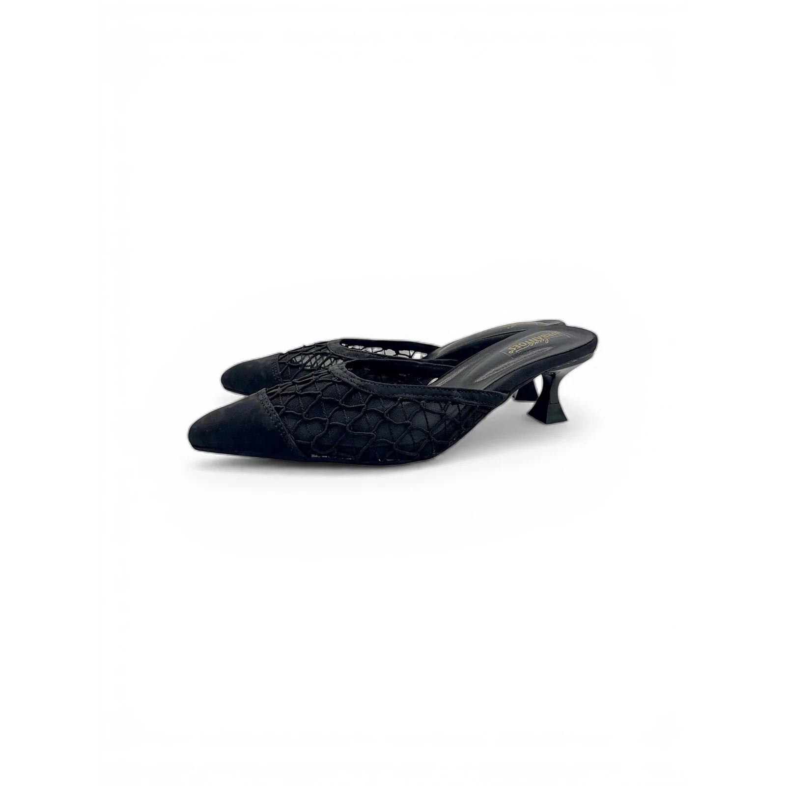 Black Mesh Kitten Heels for Women – Pointed Toe Mule Heels - UrbanToes