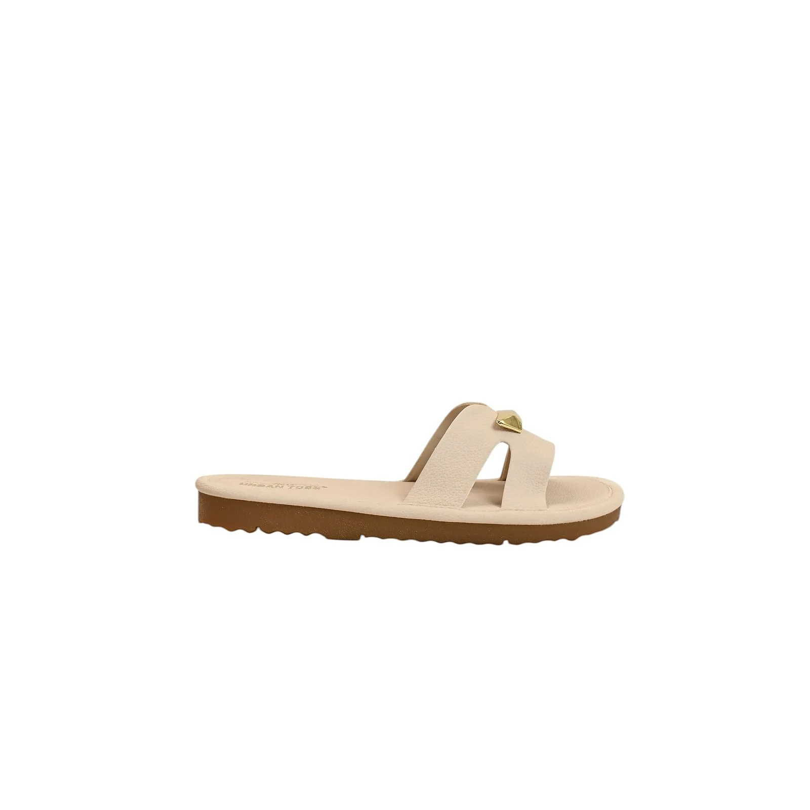 Cream Buckle Flat Slide Sandals Women ā Vegan Leather Daily Wear