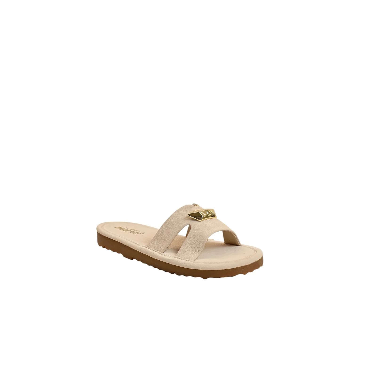 Cream Buckle Flat Slide Sandals Women ā Vegan Leather Daily Wear
