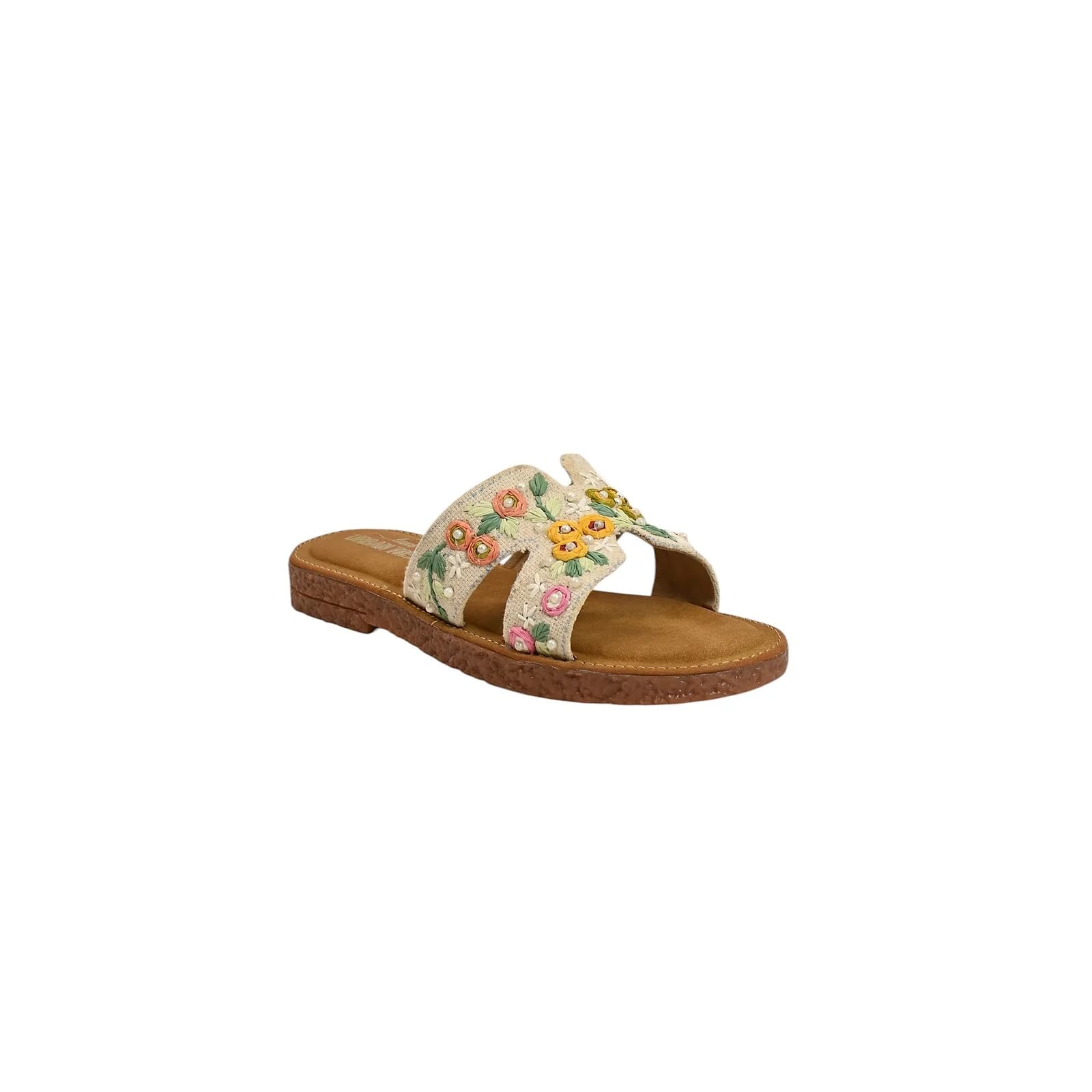 Beige embroidered flat sandals for women - UrbanToes