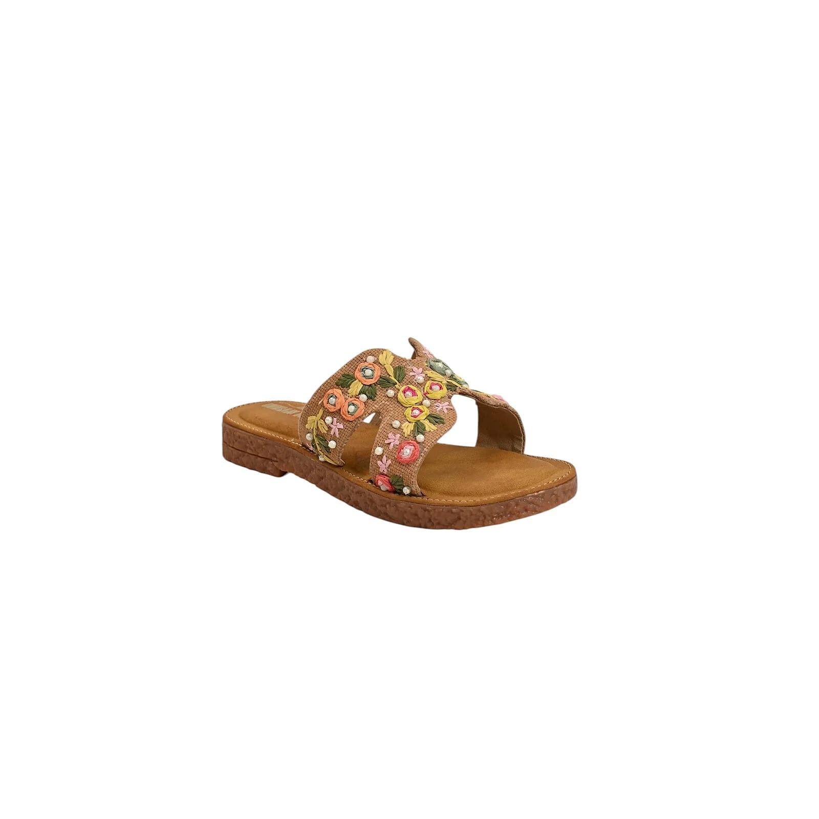 Peach embroidered flat sandals for women - UrbanToes