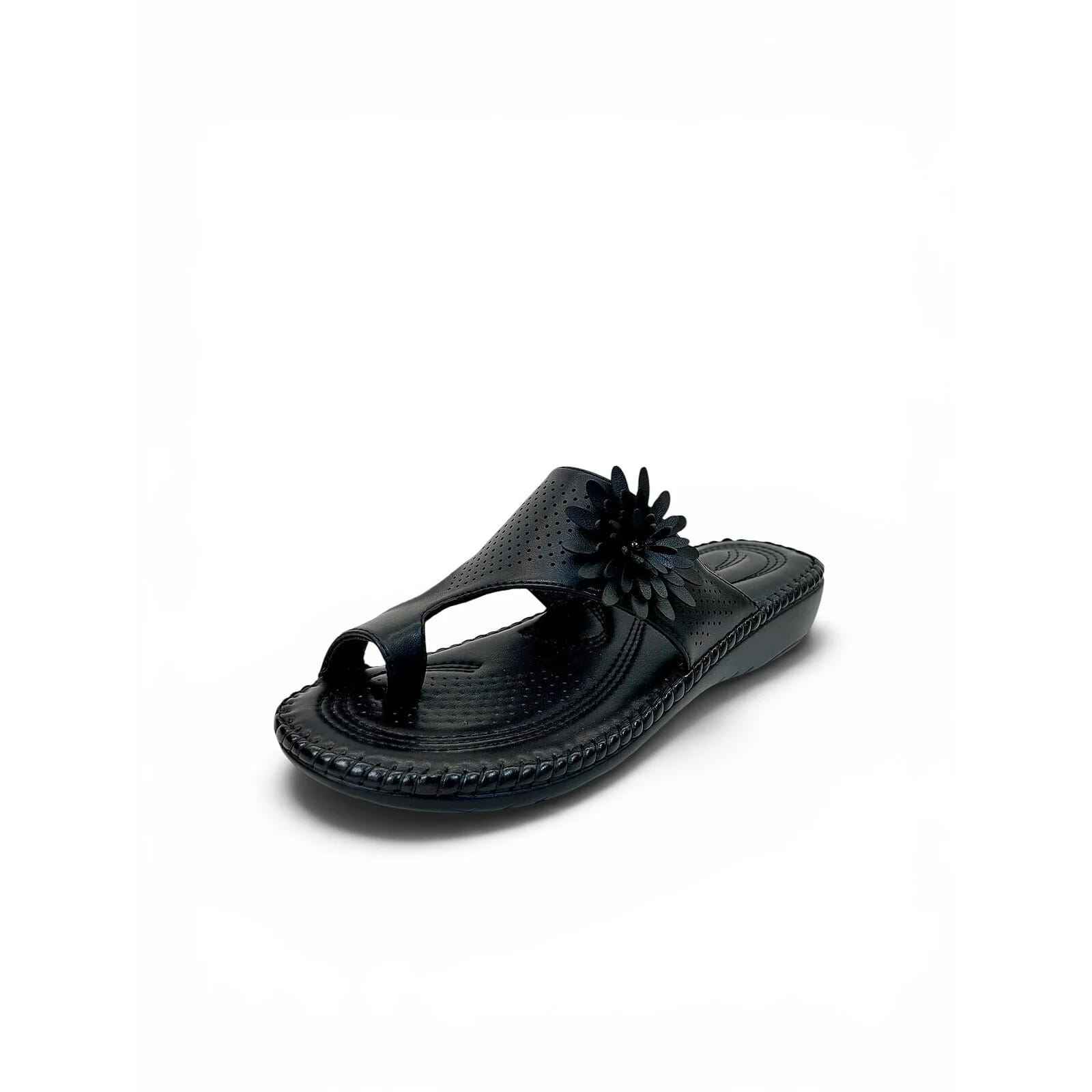 Black Comfort Toe Ring Sandals for Women with Floral Detail | Urbantoes - UrbanToes