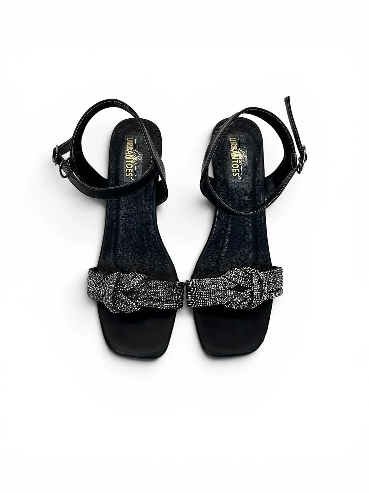 Black Party Wear Heels for Women with Shimmer Bow | UrbanToes