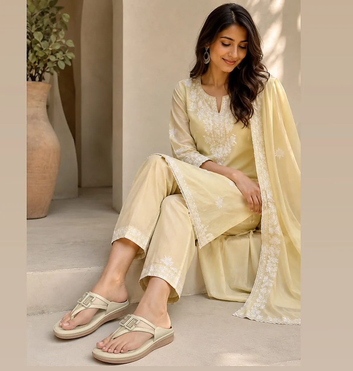 Beige Platform Toe-Post Sandals for Women - UrbanToes