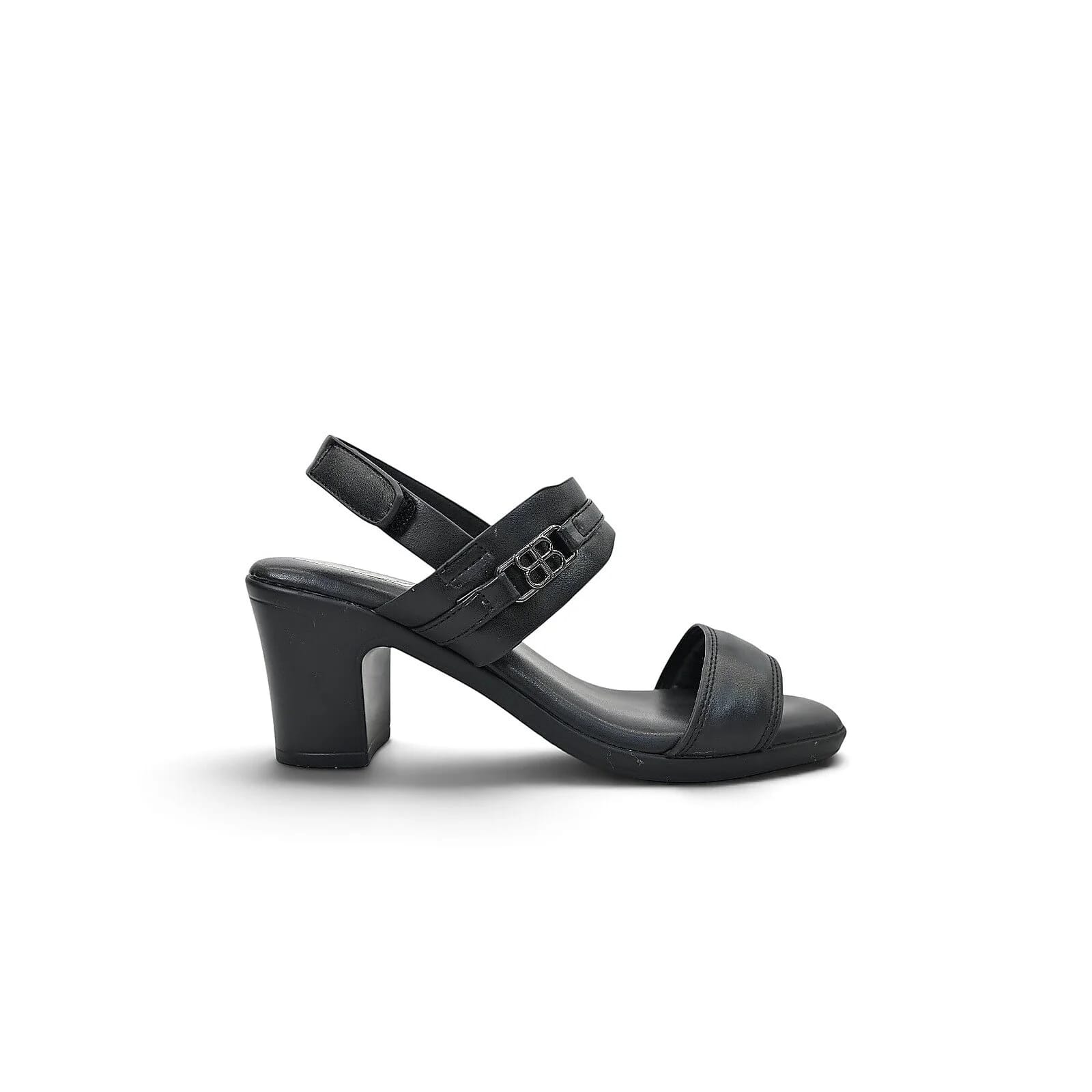 Black Block Heel Sandals with Buckle Detail for Women - UrbanToes