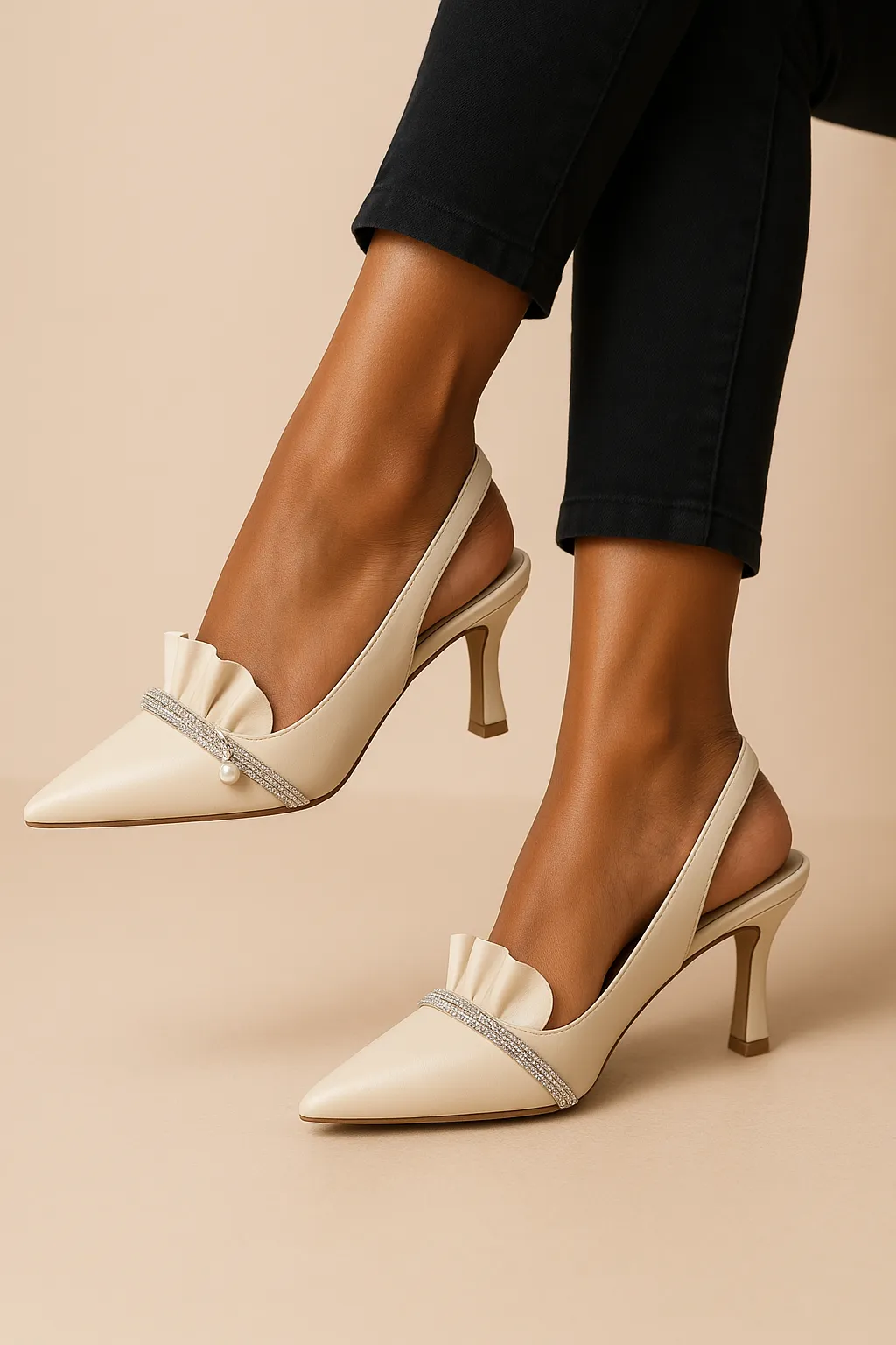 URBANTOES Elegant Ruffled Slingback Heels cream