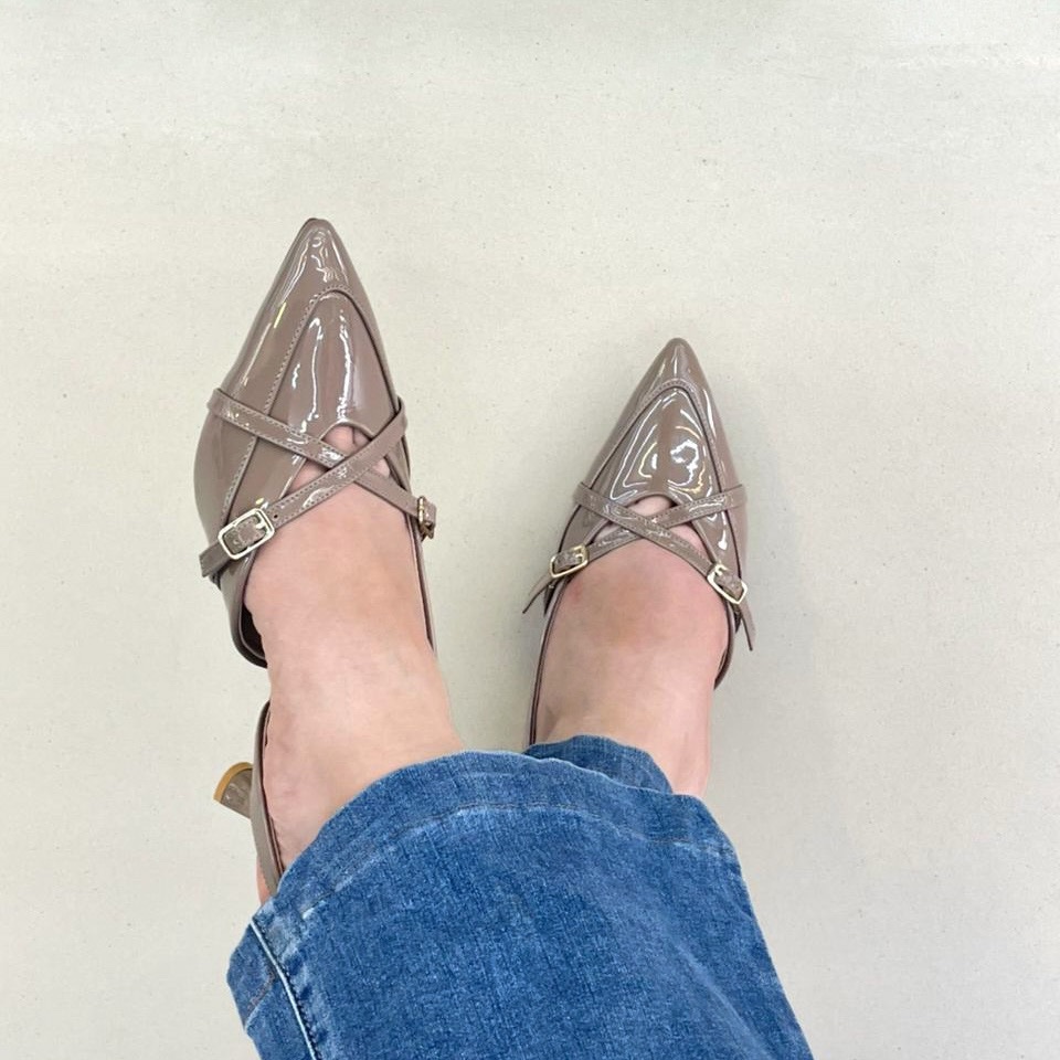 UrbanToes Ira Gloss Slingback Heels Stone Brown