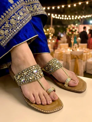 women green stone work flats