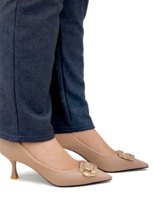 Brown Pointed-Toe Kitten Heels