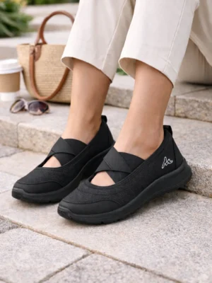Black Slip On Walking Shoes