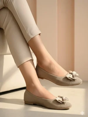 Beige Ballerina Flats with Stylish Bow