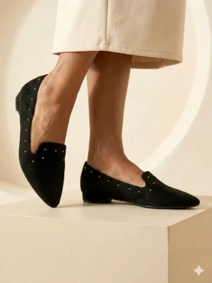 women black studded loafers