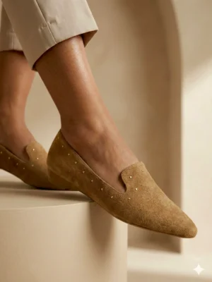 Women Khakhi Studded Loafers