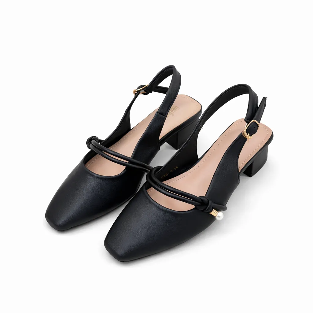 Black Slingback Block Heel Pumps for Women