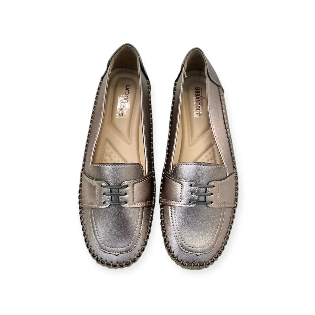 UrbanToes Women’s Metallic Grey Comfort Walking Flats