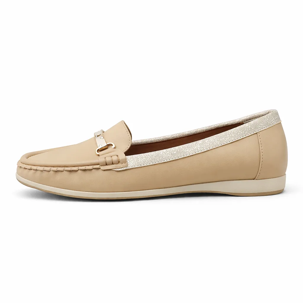 Women’s Comfortable Beige Loafers with Cushioned Sole