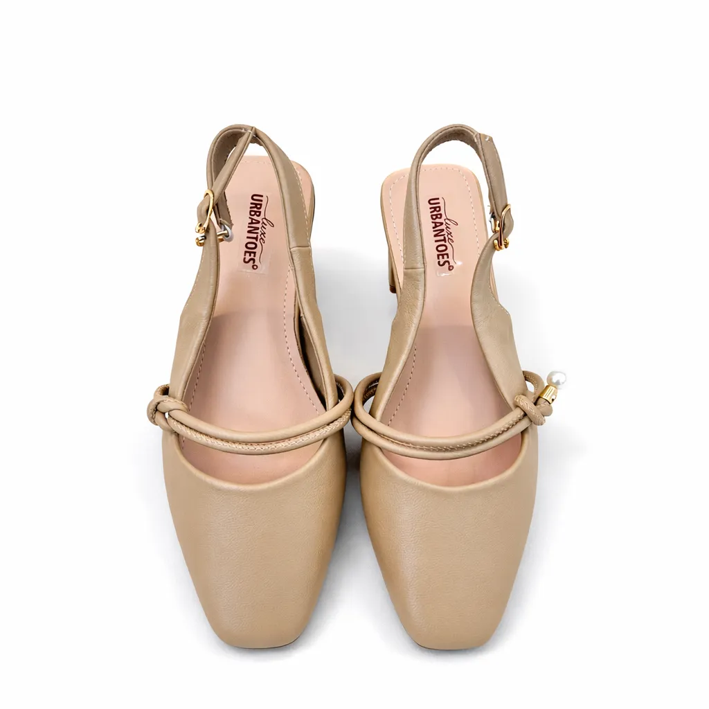 Khakhi Slingback Block Heel Pumps for Women