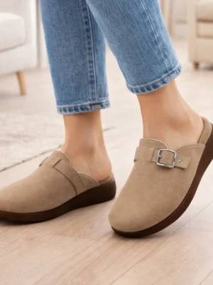 women walking flats beige