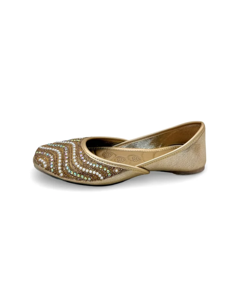 Women’s Gold Embellished Punjabi Jutti with Crystal Bead Work