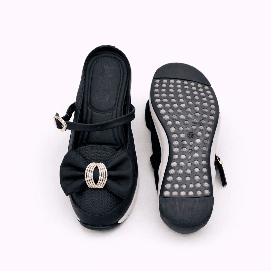 Urbantoes Women’s Black Walking Flats with Bow Detail