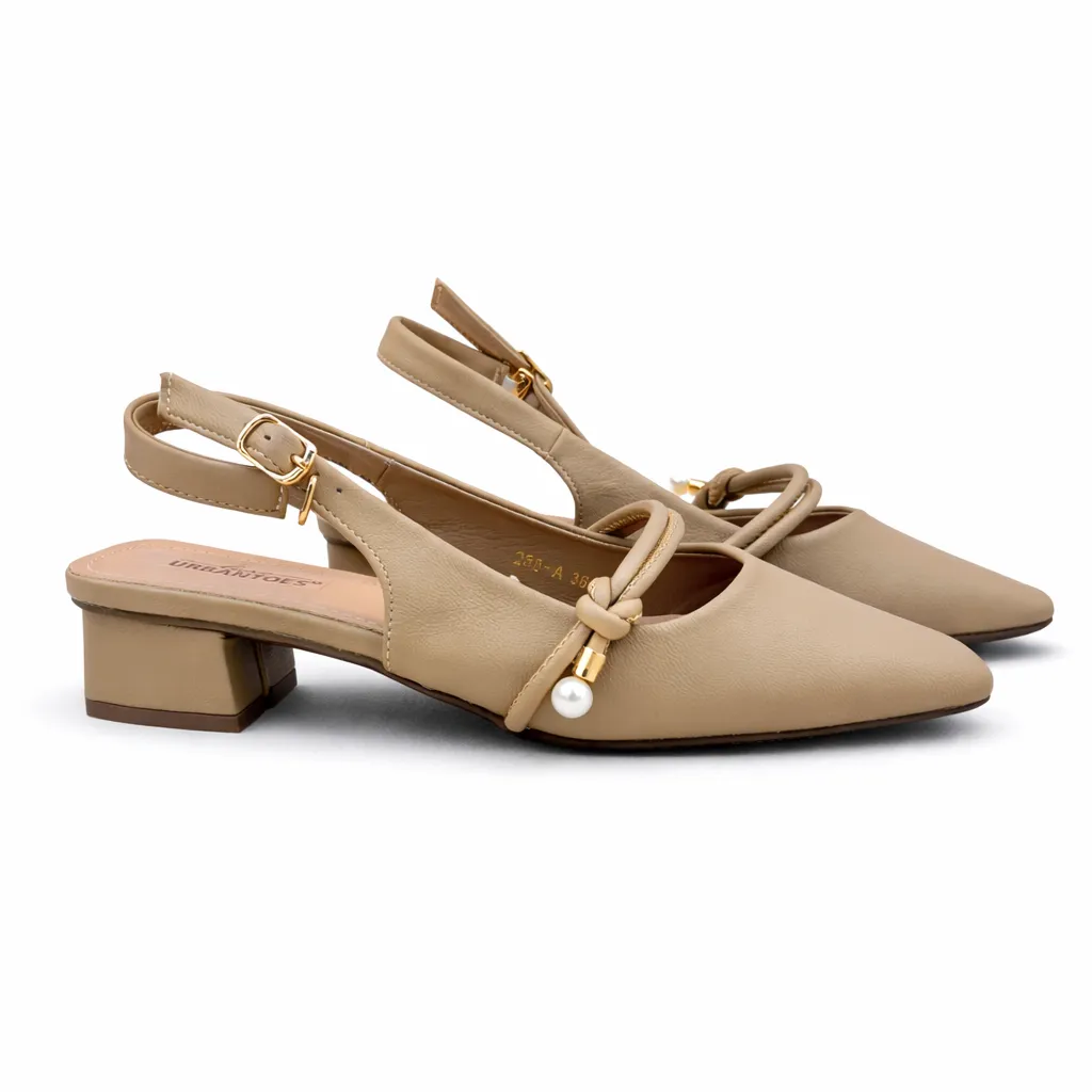 Khakhi Slingback Block Heel Pumps for Women