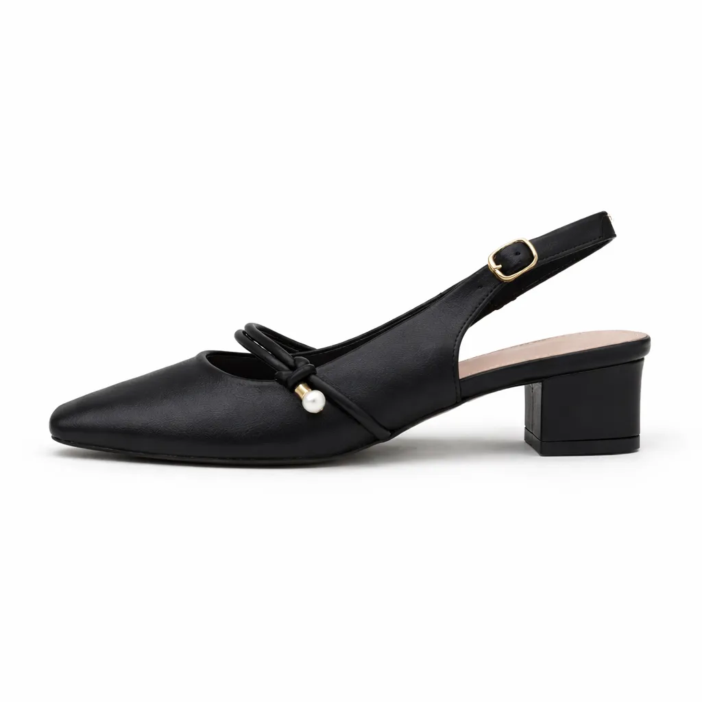 Black Slingback Block Heel Pumps for Women