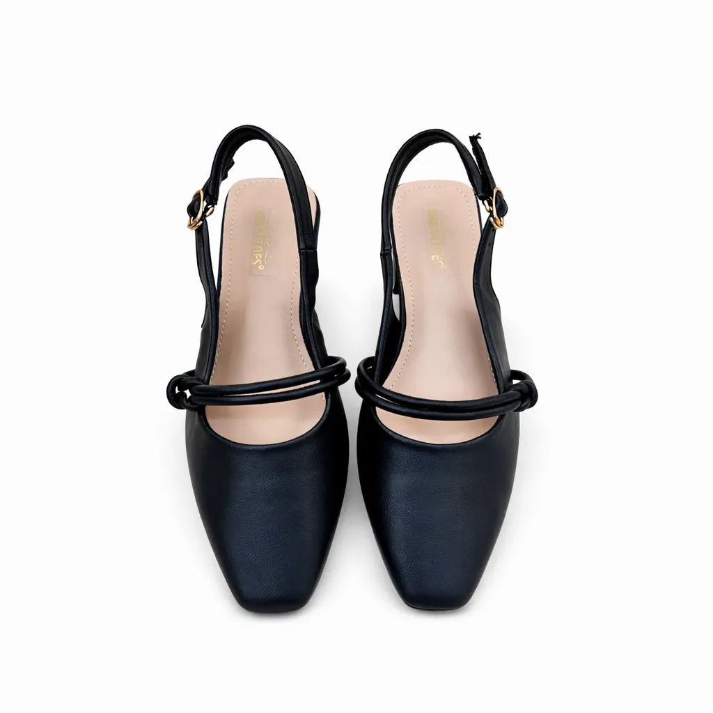 Black Slingback Block Heel Pumps for Women