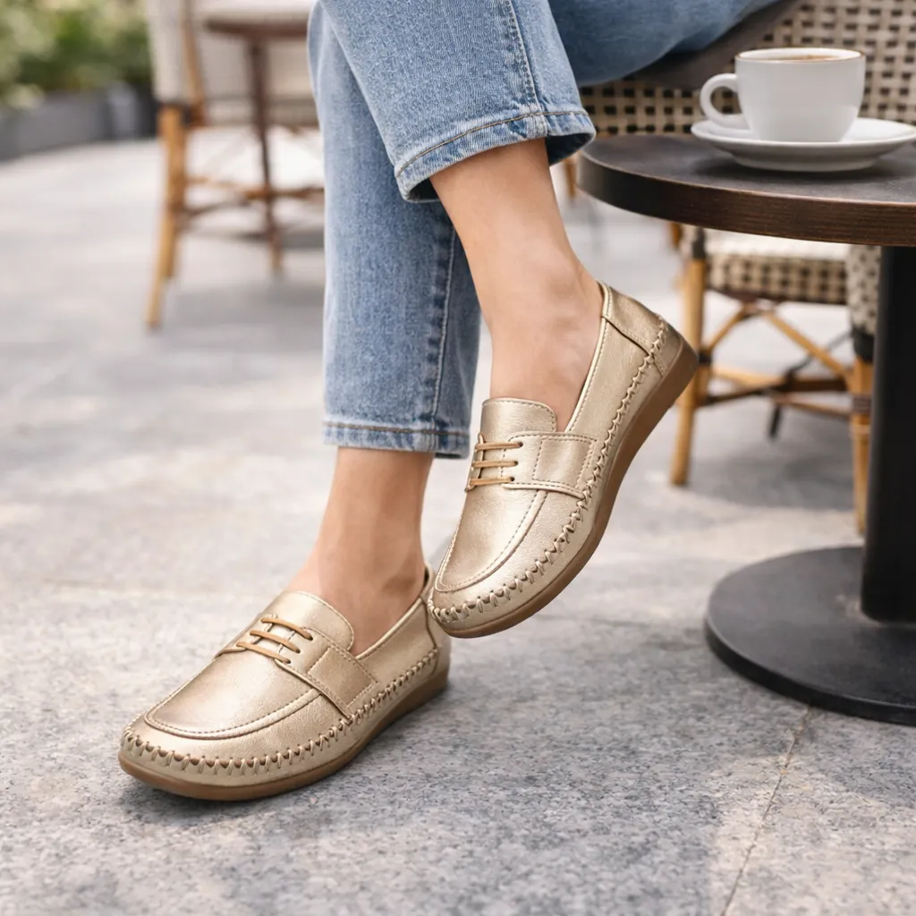 UrbanToes Women’s Metallic Rose Gold Comfort Walking Flats