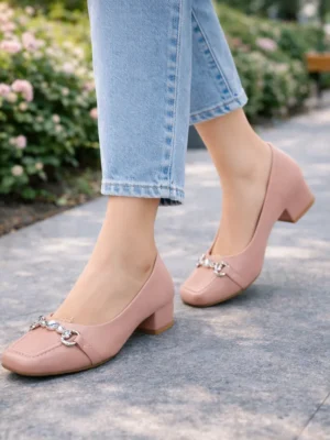 pink block heel pumps