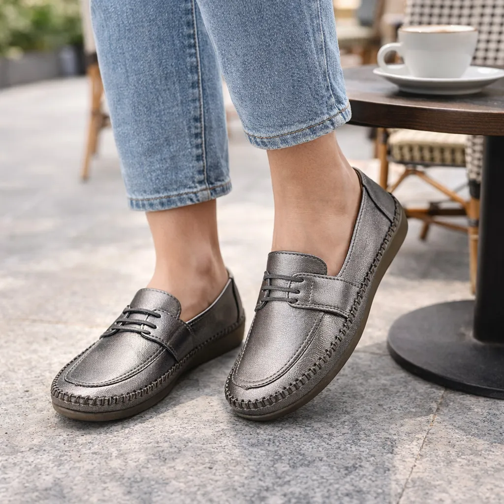 UrbanToes Women’s Metallic Grey Comfort Walking Flats