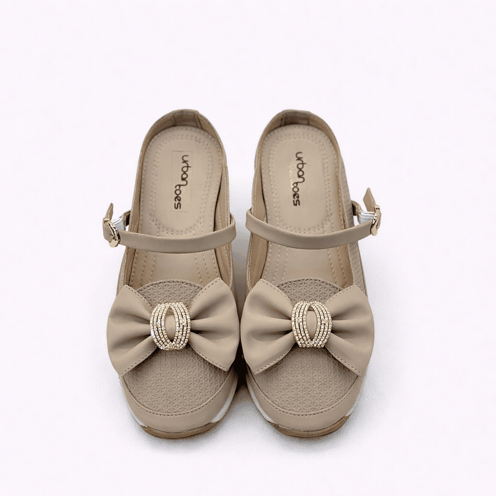 Urbantoes Women’s Beige Walking Flats with Bow Detail